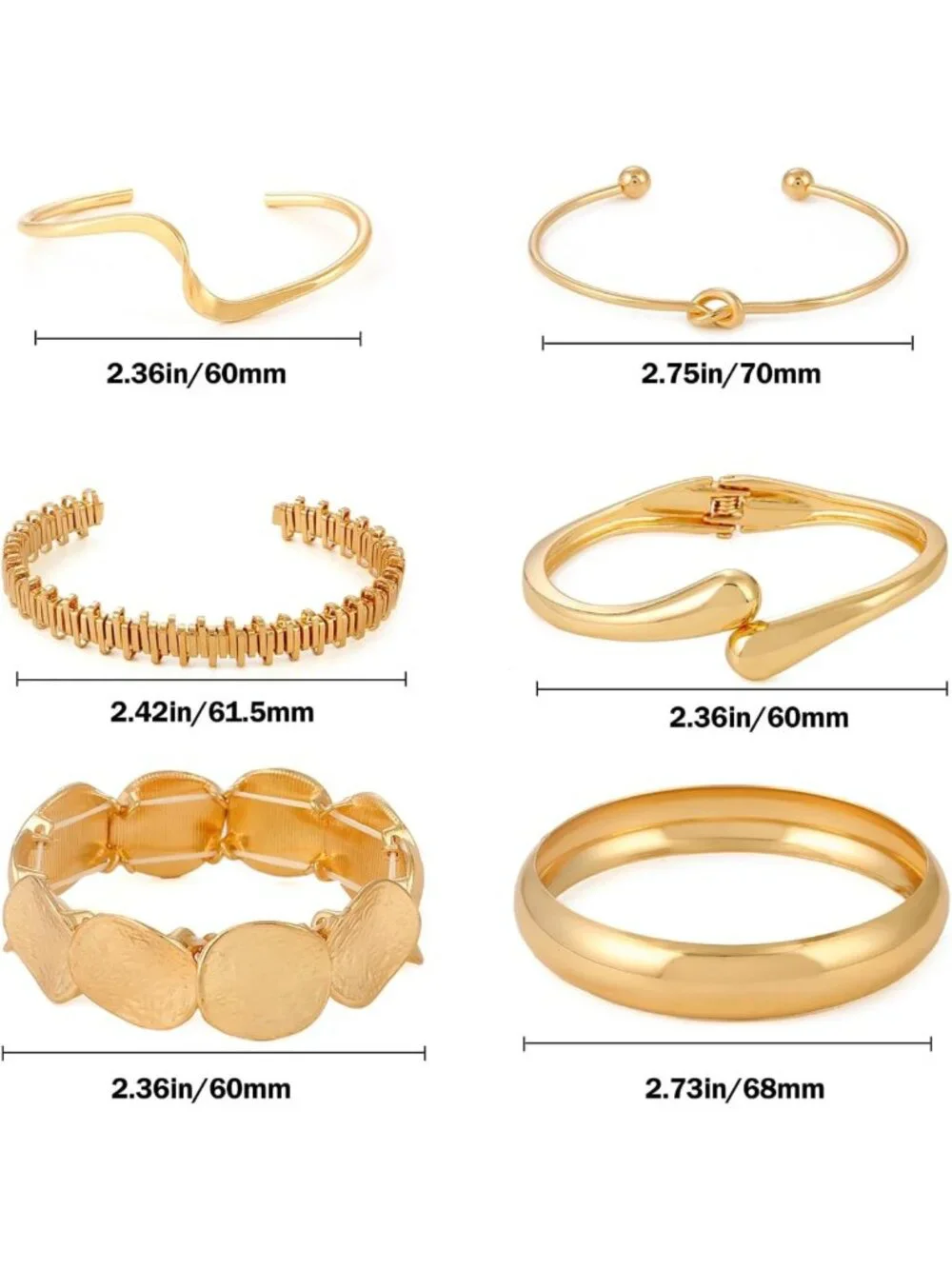 Gold Plated Chunky Cuff Bangle Bracelets Set | Stackable Multi-Layer Fashion